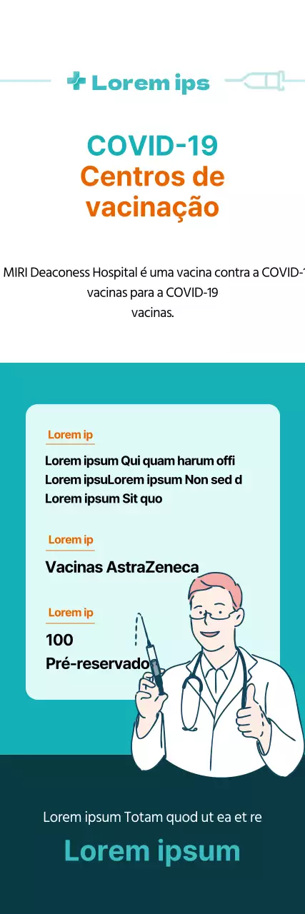 Banner X de vacinação contra o coronavírus com ilustrações e tabelas em menta e laranja