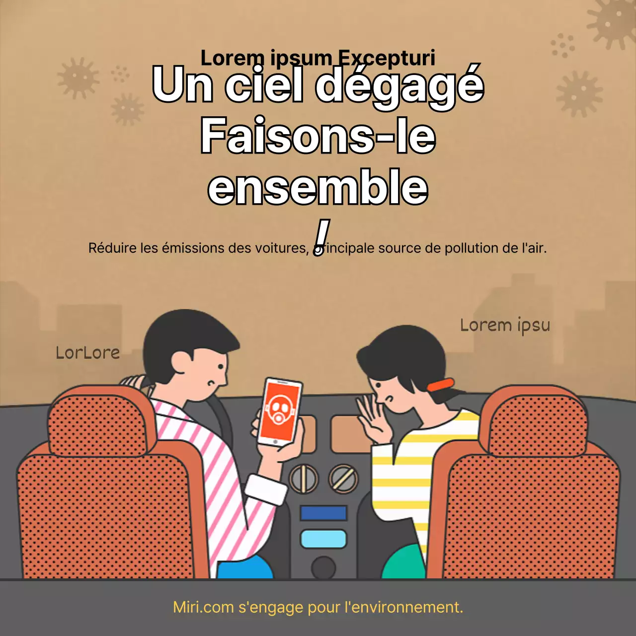 Journée mondiale de l'environnement : campagne de protection contre la pollution de l'air sur fond d'illustration ocre