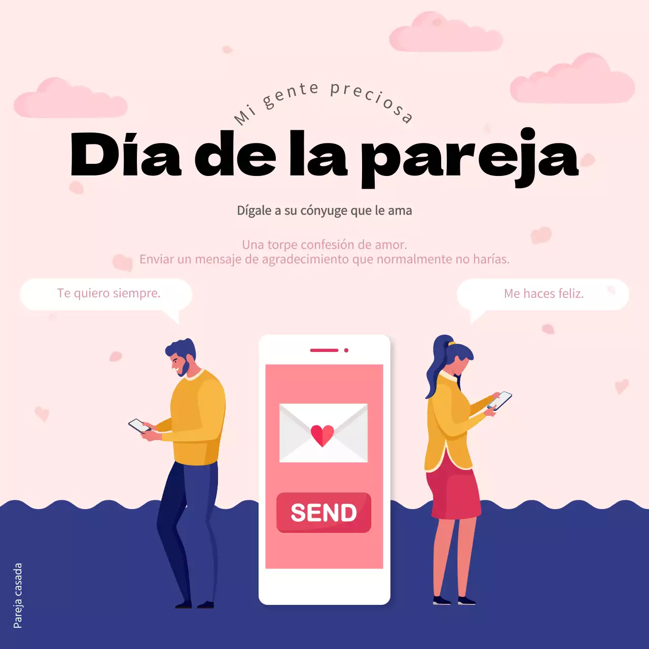 Agradecimientos del día de la pareja en rosa y azul marino (cuadrados para redes sociales)