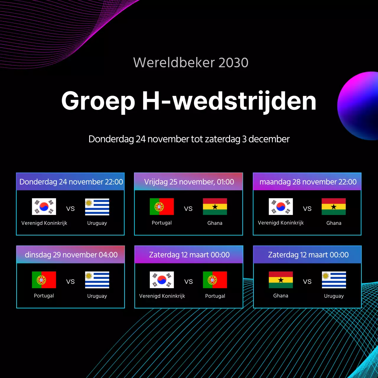 Wedstrijdschema met lijnafbeelding op zwarte achtergrond