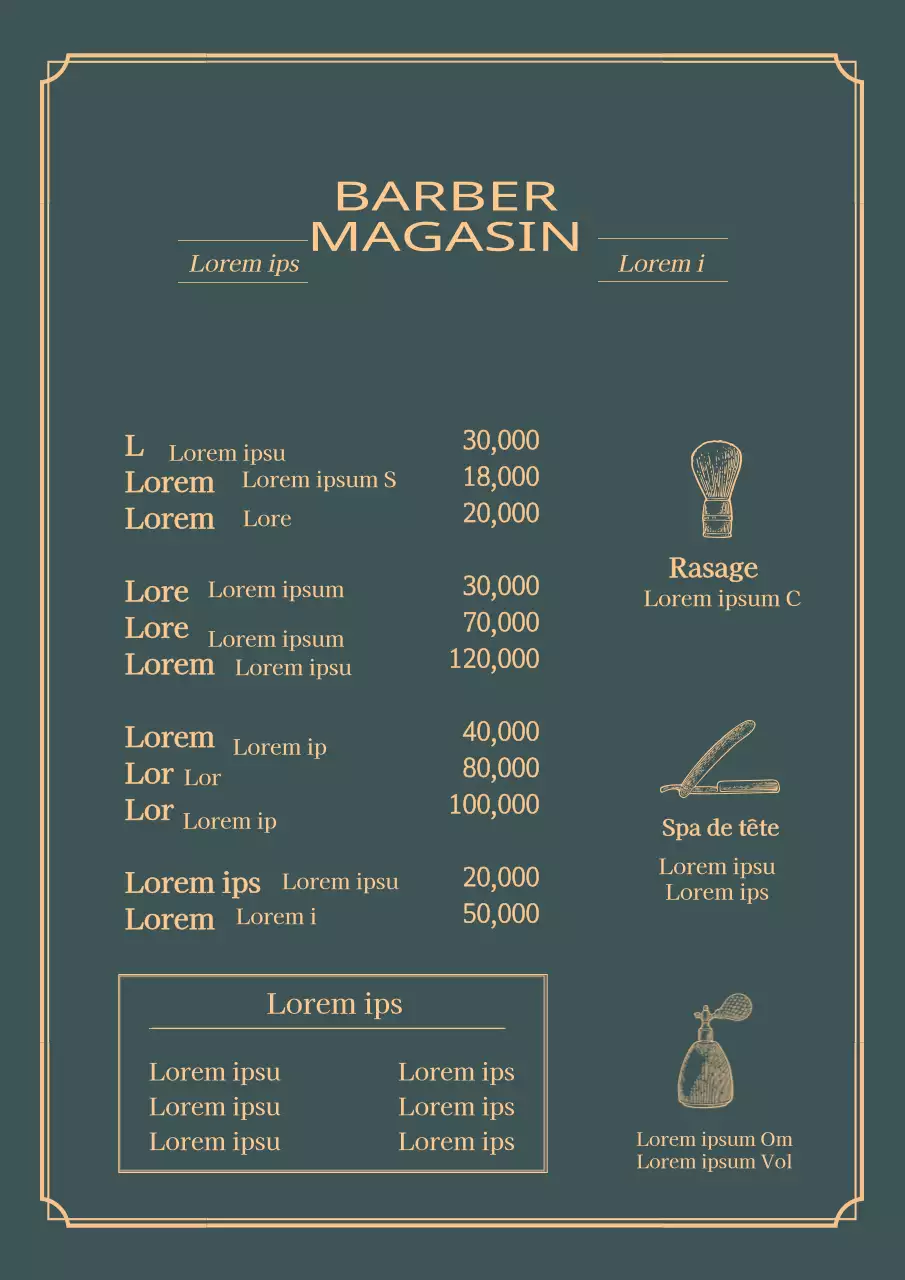 Illustration verte jaune, menu vintage d'un salon de beauté