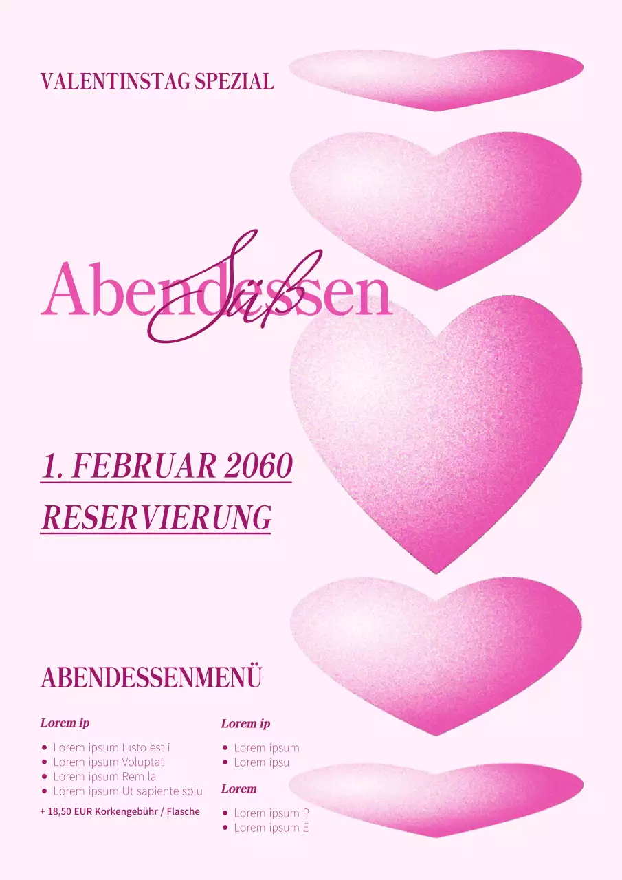 Eine rosafarbene, grafische Restaurantwerbung zum Valentinstag