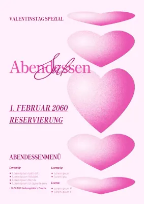 Eine rosafarbene, grafische Restaurantwerbung zum Valentinstag
