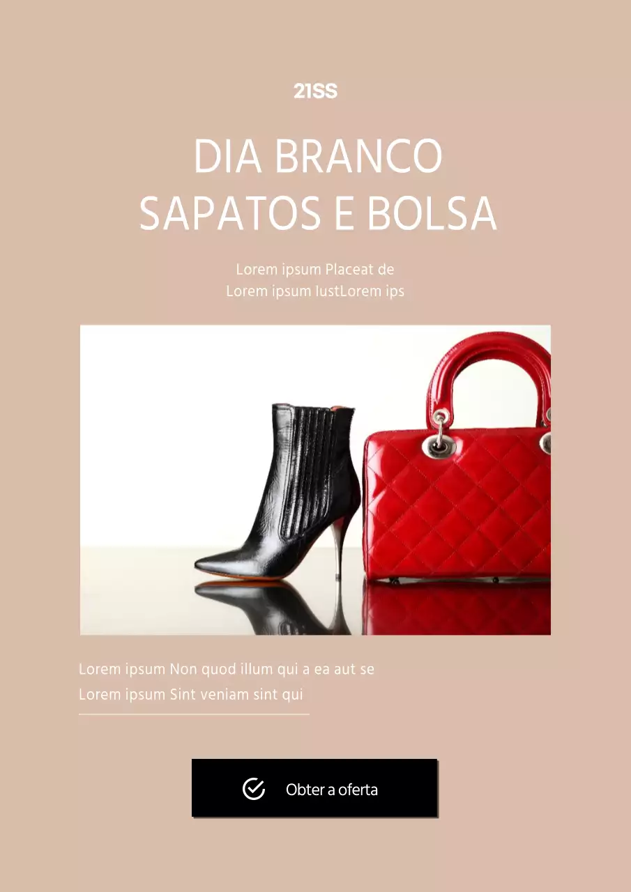 Cupão de desconto para o evento para o saco de sapatos de senhora em castanho e branco
