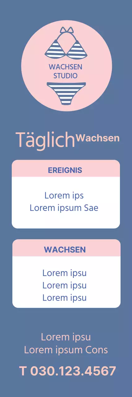 Rosa und blaue Illustration zur Werbung für ein sauberes Waxing-Geschäft