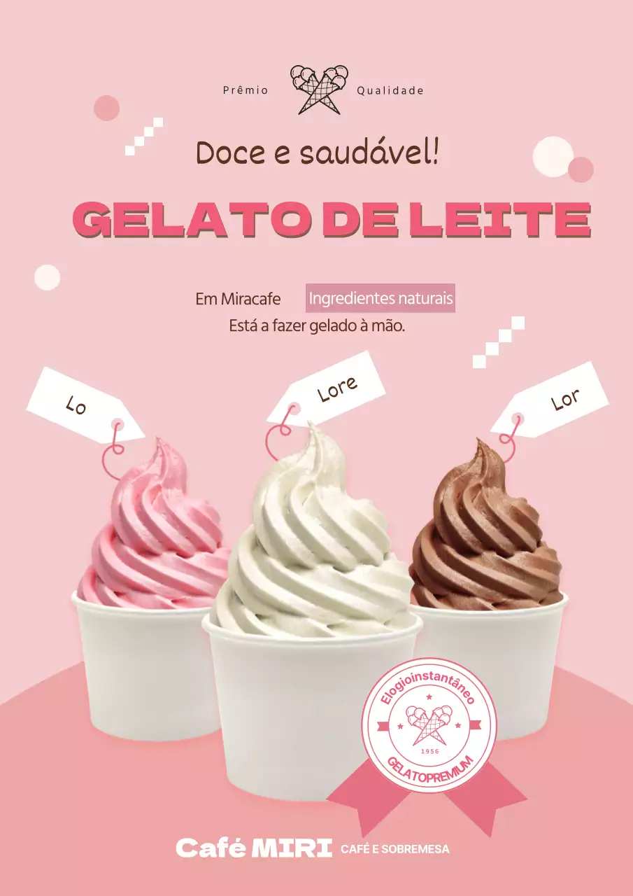 Destaque para as fotografias cor-de-rosa para promover os gelados limpos