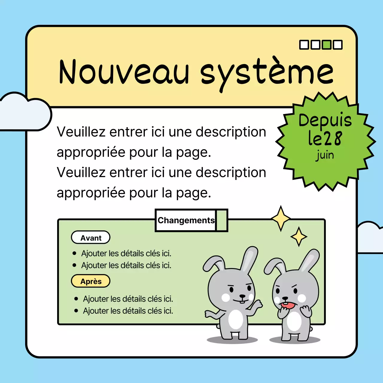 L'introduction des changements de politique de cette année se fait avec un joli lapin dans une palette de couleurs bleu clair et vert.