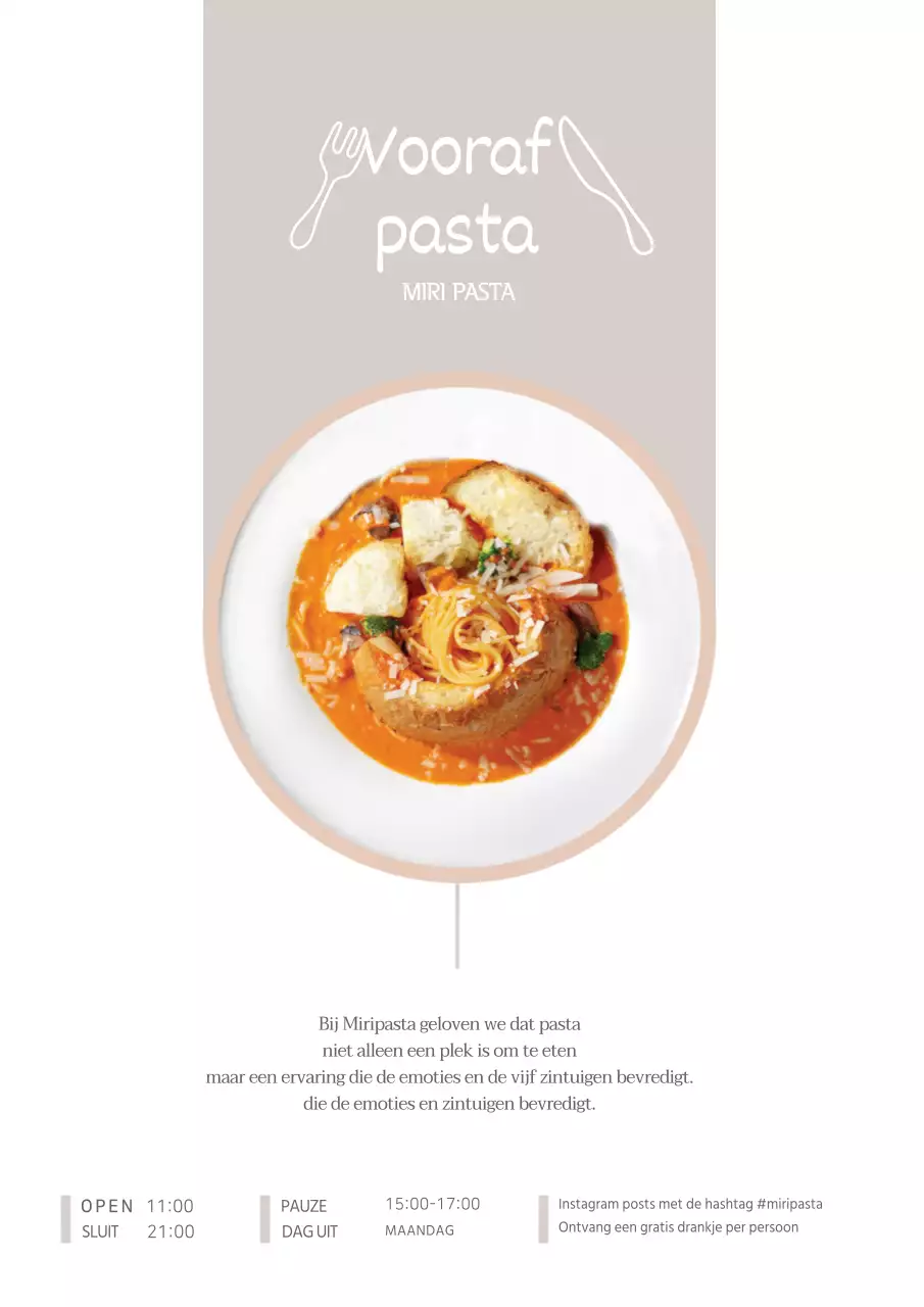 Eenvoudige beige pasta restaurant dubbelzijdige flyer