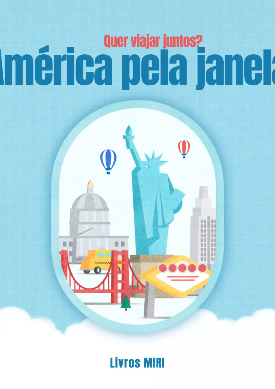 Um guia de viagem emocional para os EUA com um conceito de janela de avião azul e branco