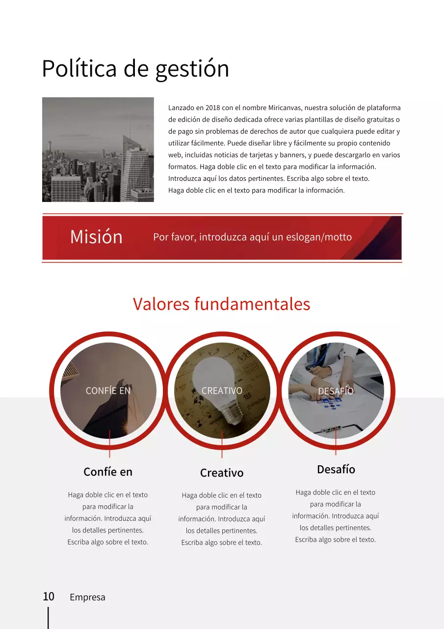 Modelo de documento vertical inspirado en un edificio urbano rojo y negro