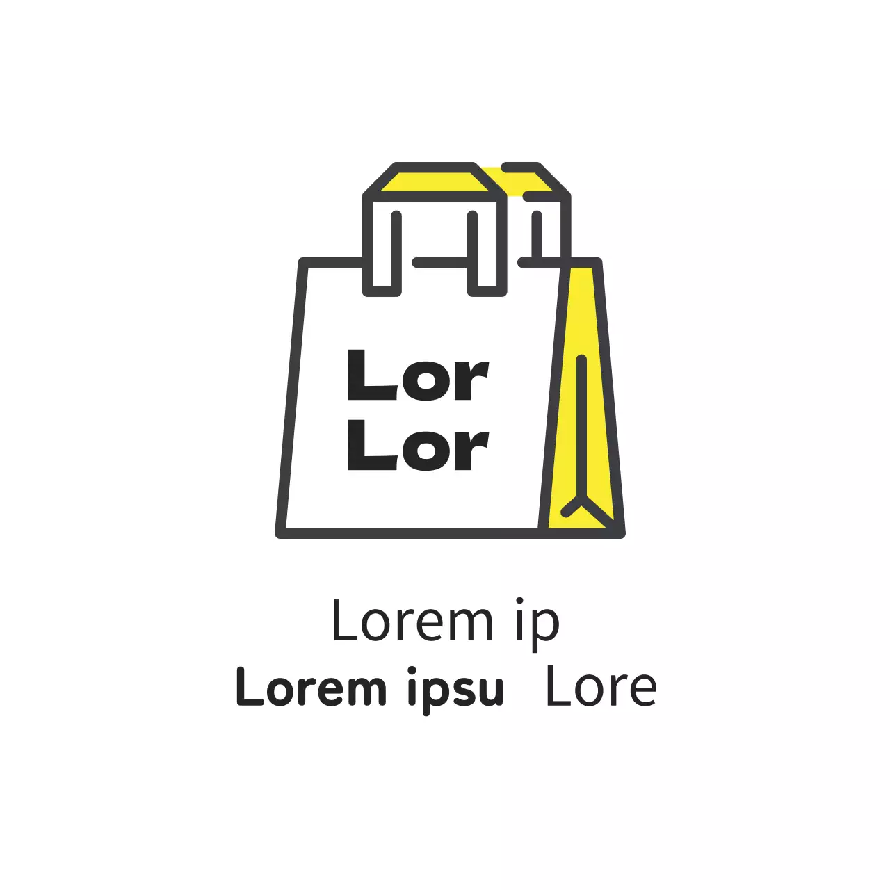 Etiqueta amarilla ilustrada de tienda de comida para llevar