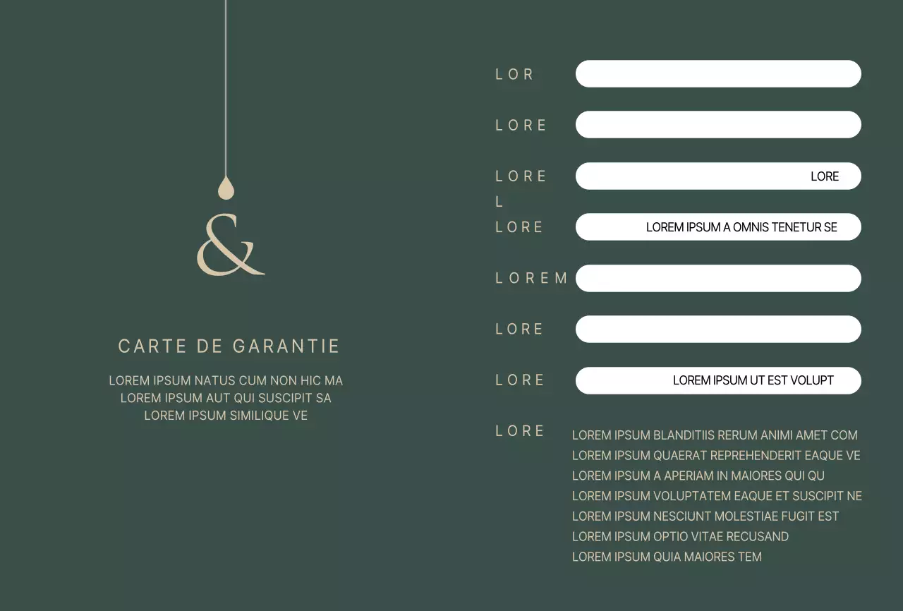 Carte postale d'accessoires de luxe en vert foncé pour carte de garantie