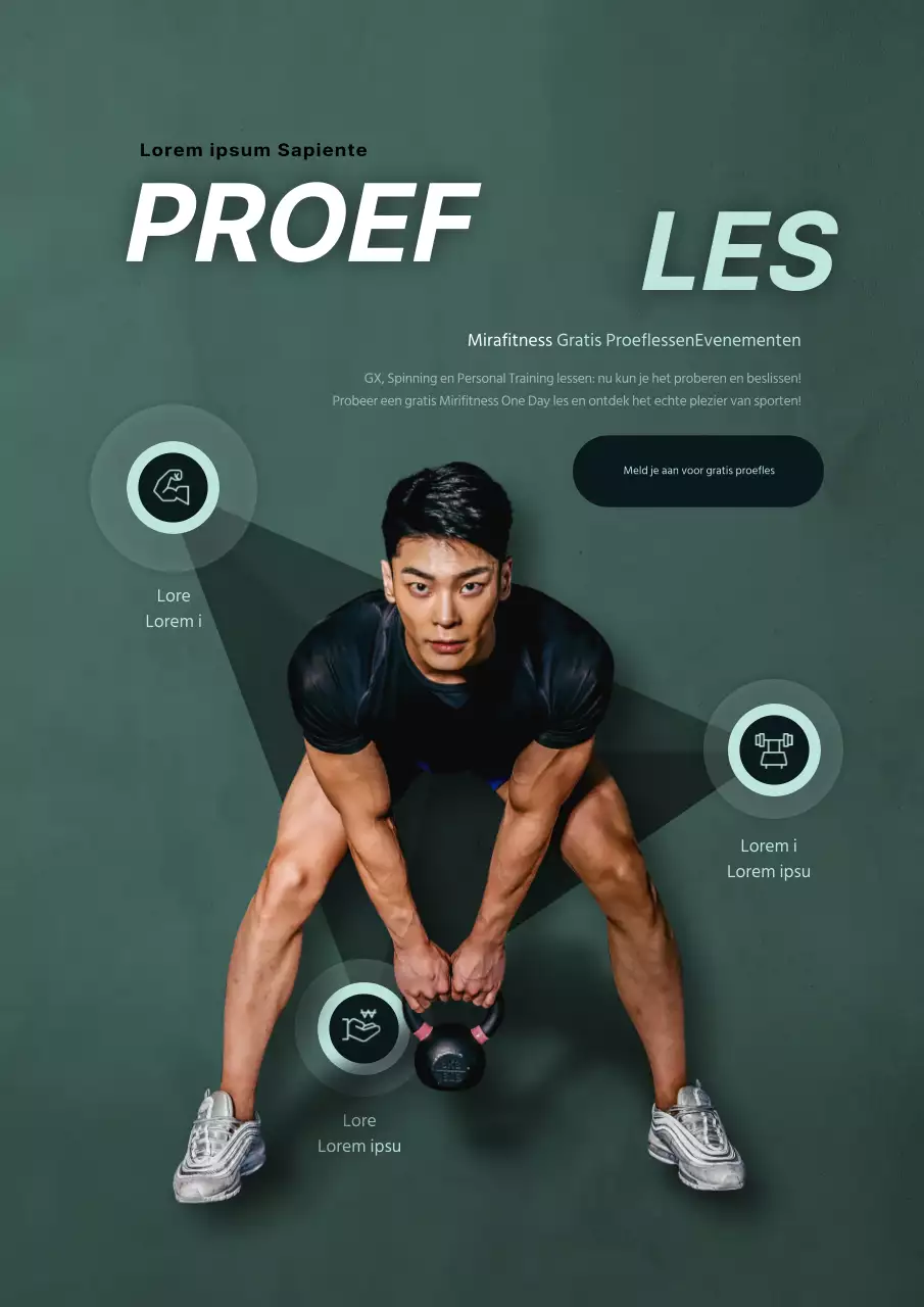 Promoot een gratis proef met fitness met een groene, sportende mannenfoto