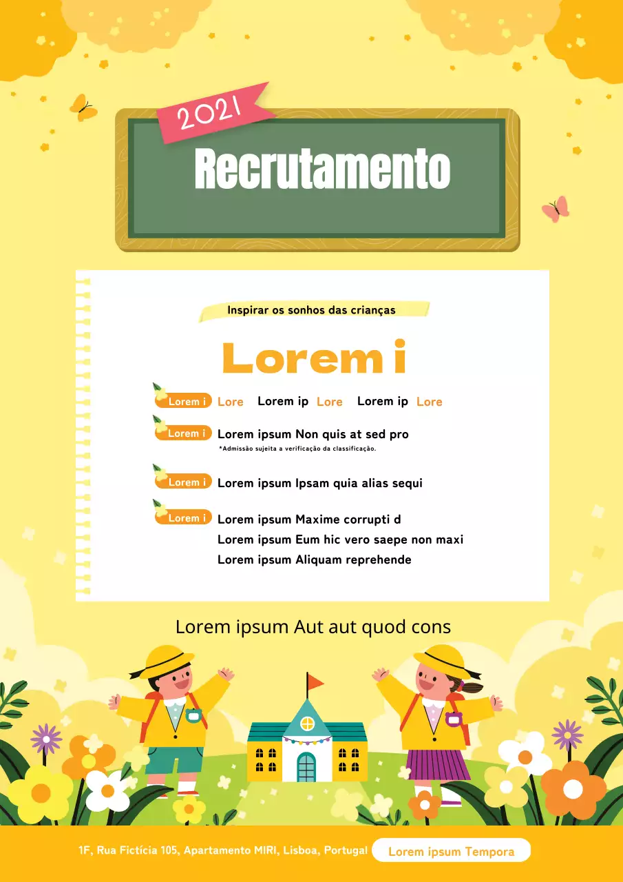 Ilustração amarela promoção de recrutamento pré-escolar para o jardim de infância