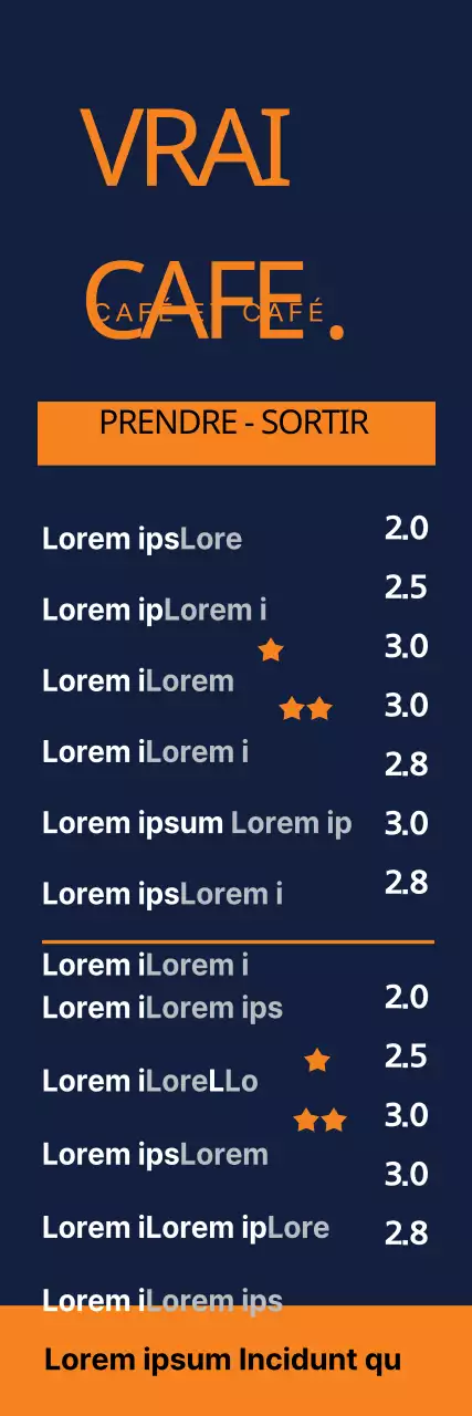 Tableau des menus du café