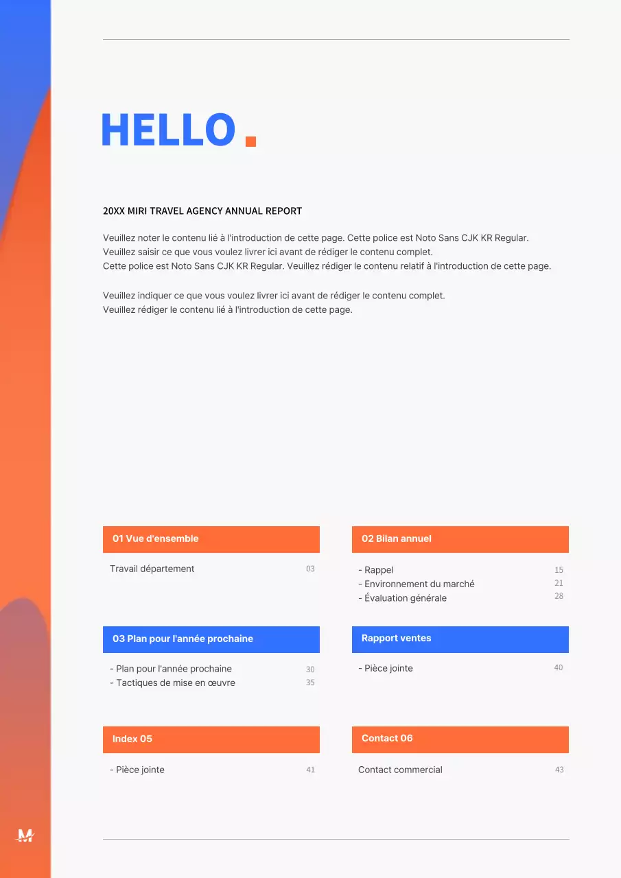 Concept épuré de plan d'affaires annuel en bleu et orange