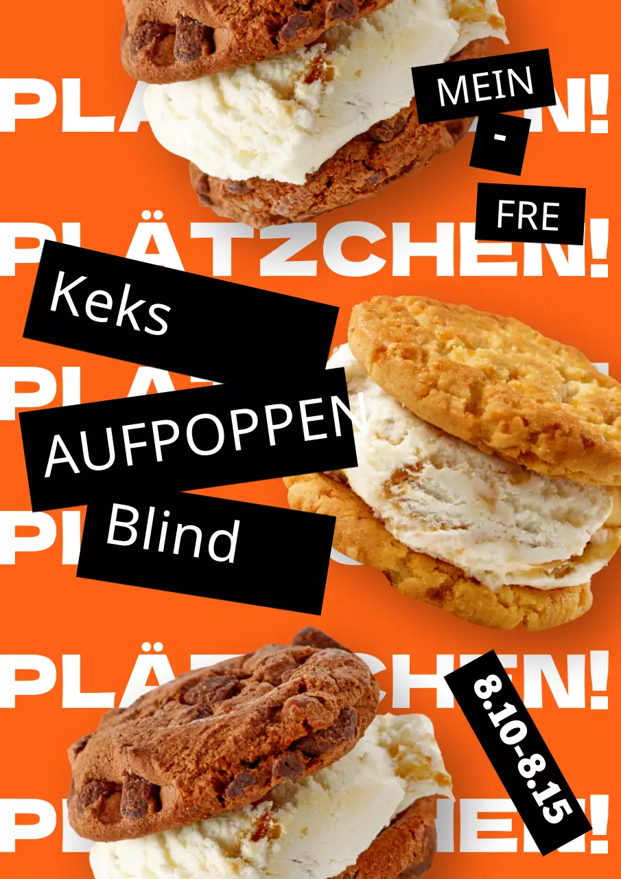 Plakat eines Pop-up-Ladens für Desserts in Orangenform