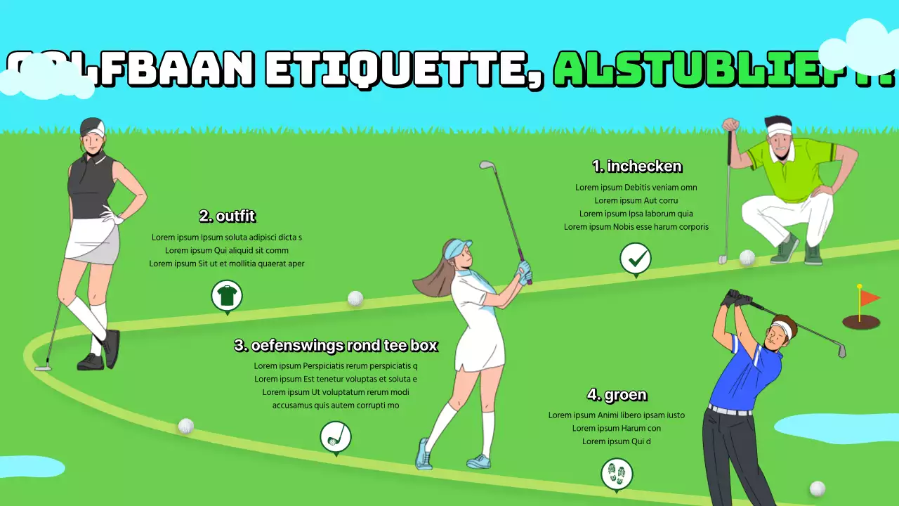 Golfbaan etiquette met groene golfbaan illustratie concept