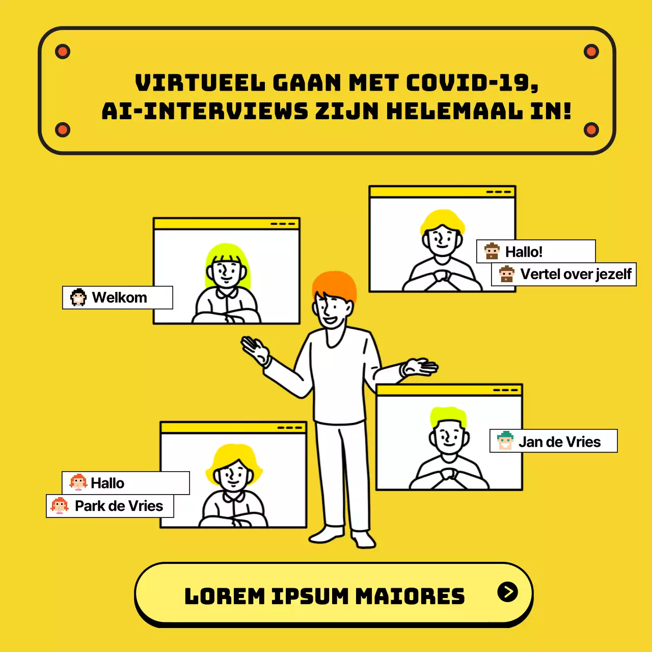 Adverteer en boek gele en witte studieruimtes voor persoonlijke interviews