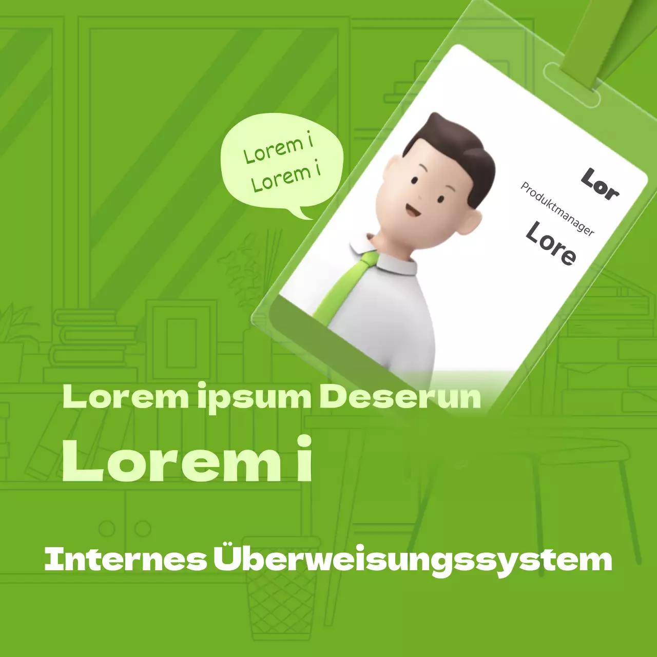 Grüne einfache Linie Illustration und 3D Mitarbeiter Karte Kombination Thema für die Einführung der internen Empfehlungssystem