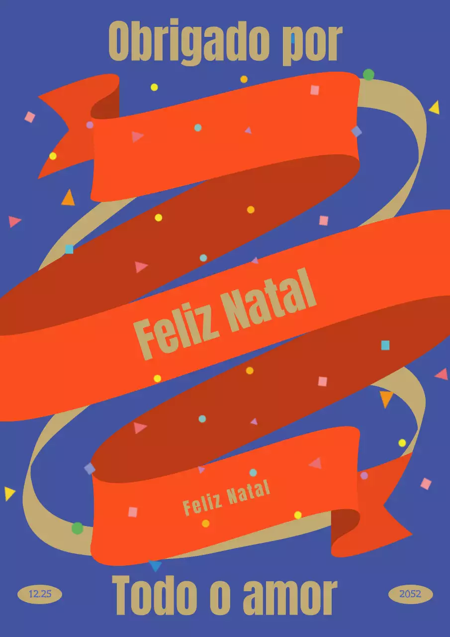 Cartão com mensagem de Natal em azul e vermelho