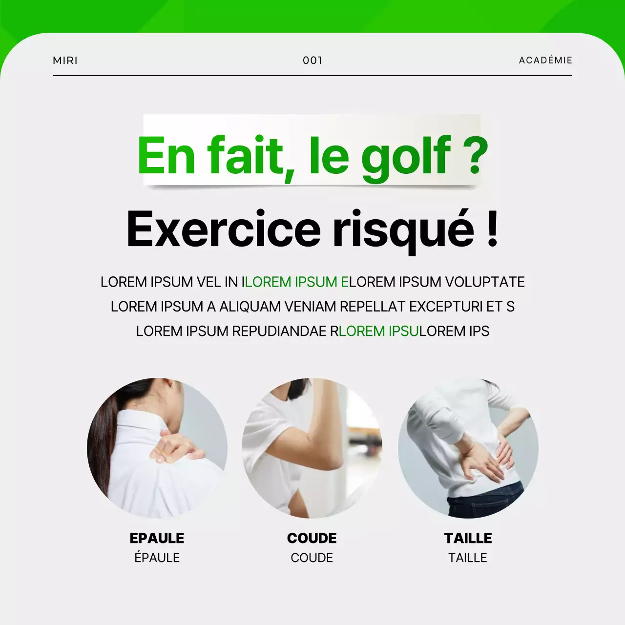 Blessures au golf chez les cartes vertes et grises