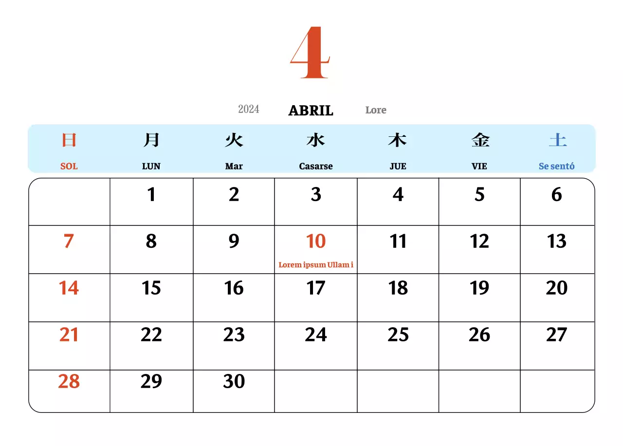 Calendario nostálgico de concepto retro en rojo y azul