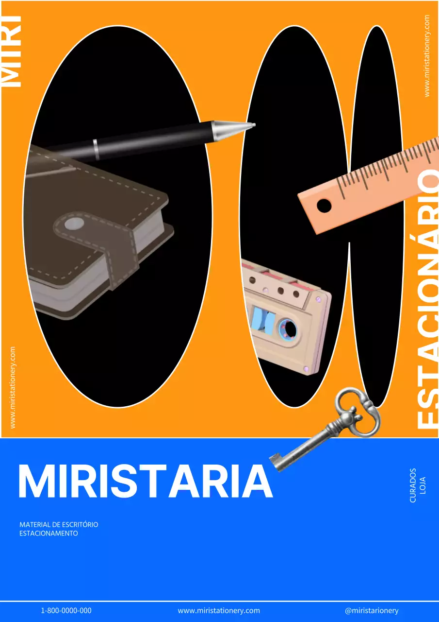 Marca de papelaria moderna em azul-alaranjado