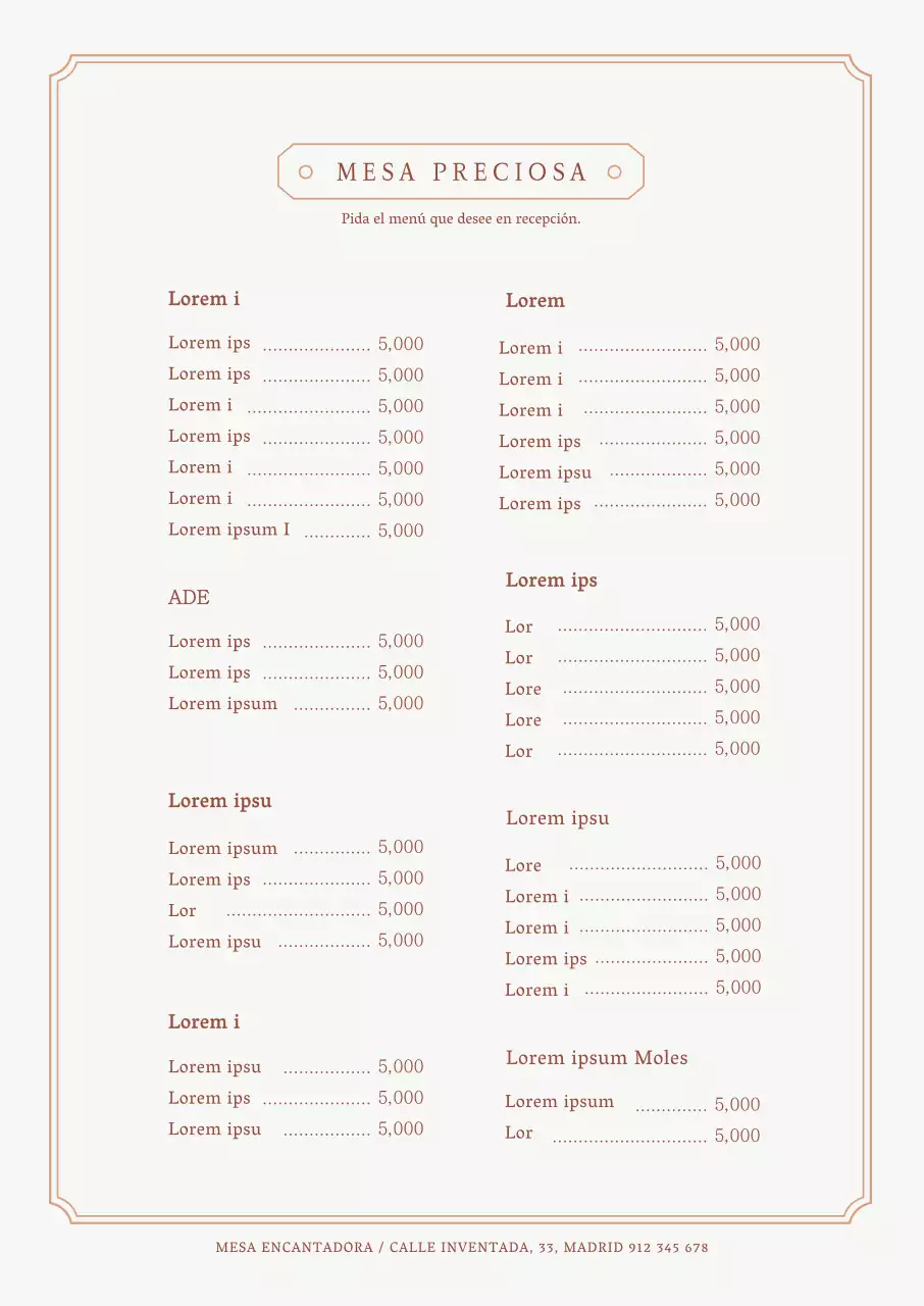 Menú de cafetería sencillo con borde de líneas beige