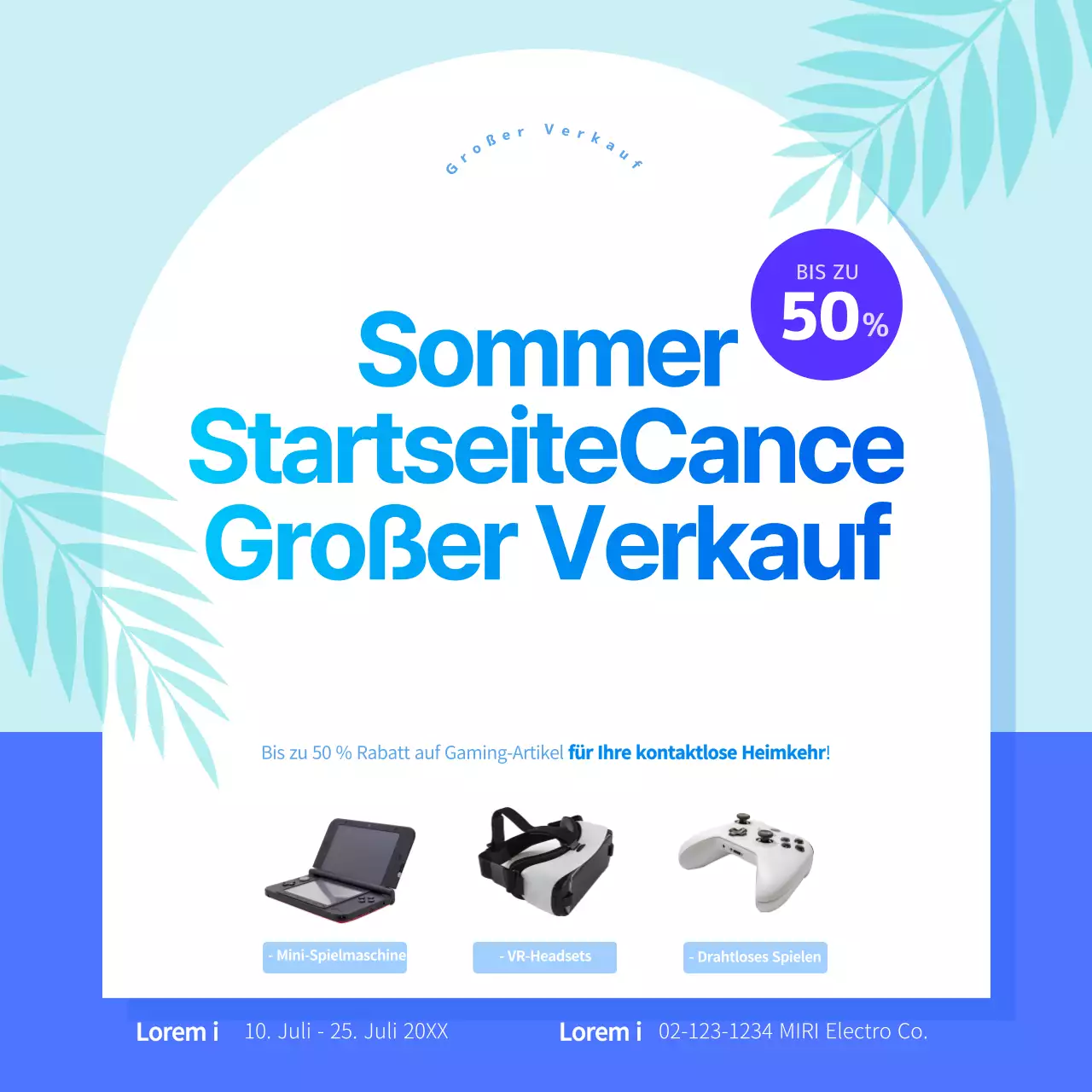 Kühles, blaues, quadratisches Summersale-Banner