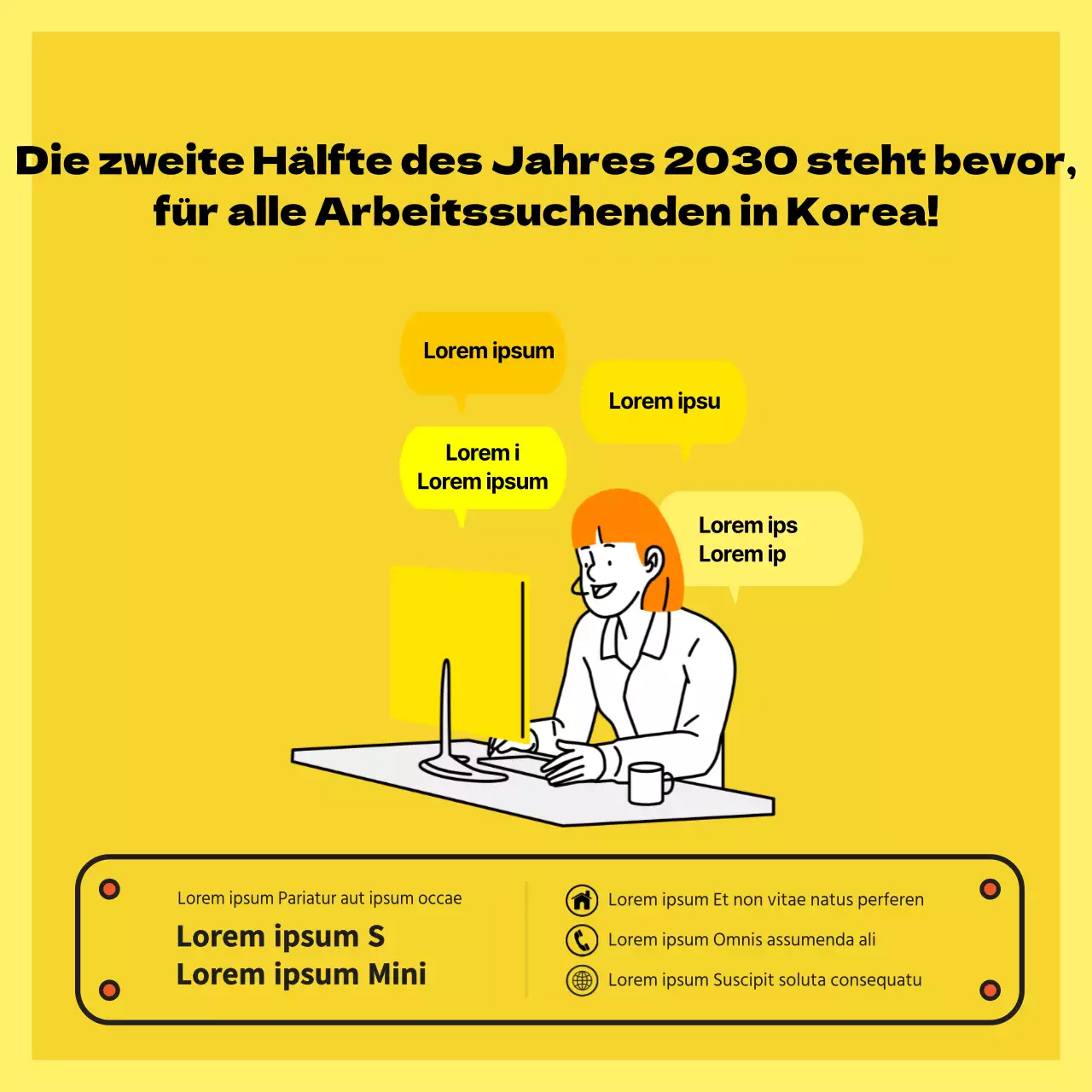 Werbung und Buchung von gelben und weißen Arbeitsräumen für persönliche Gespräche