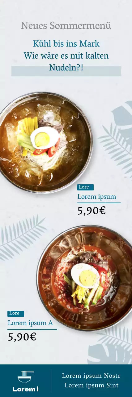 Sommerfrische kalte Nudeln X-Banner in Hellblau und Marineblau