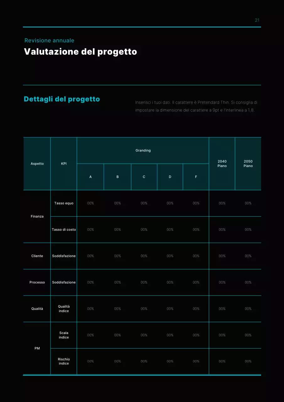 Piano aziendale di semplice concezione in azzurro e nero