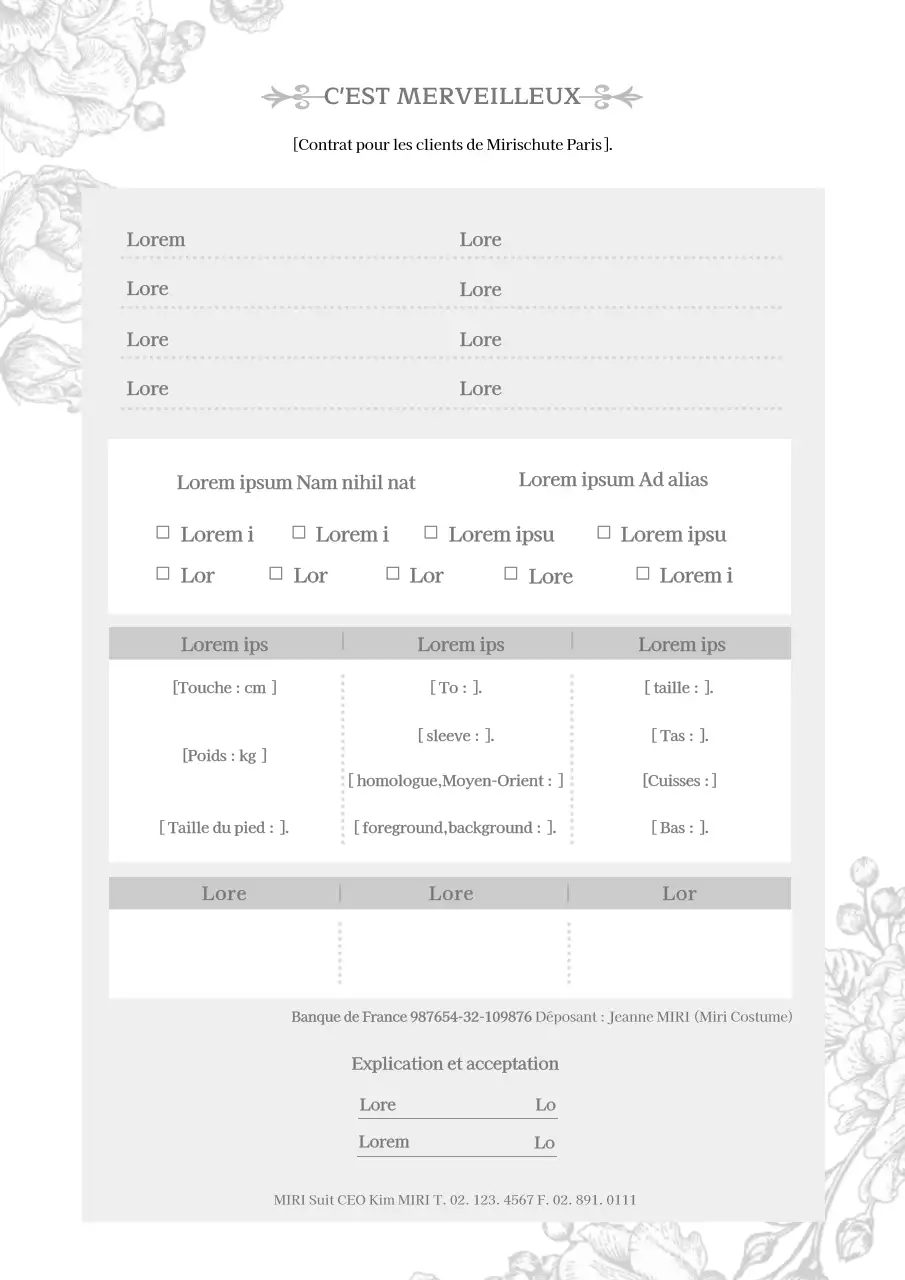 Contrat de mariage fleuri