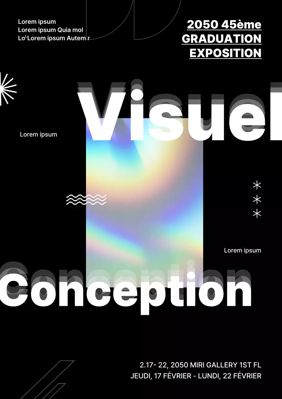 Image holographique sur fond noir Exposition de remise de diplômes