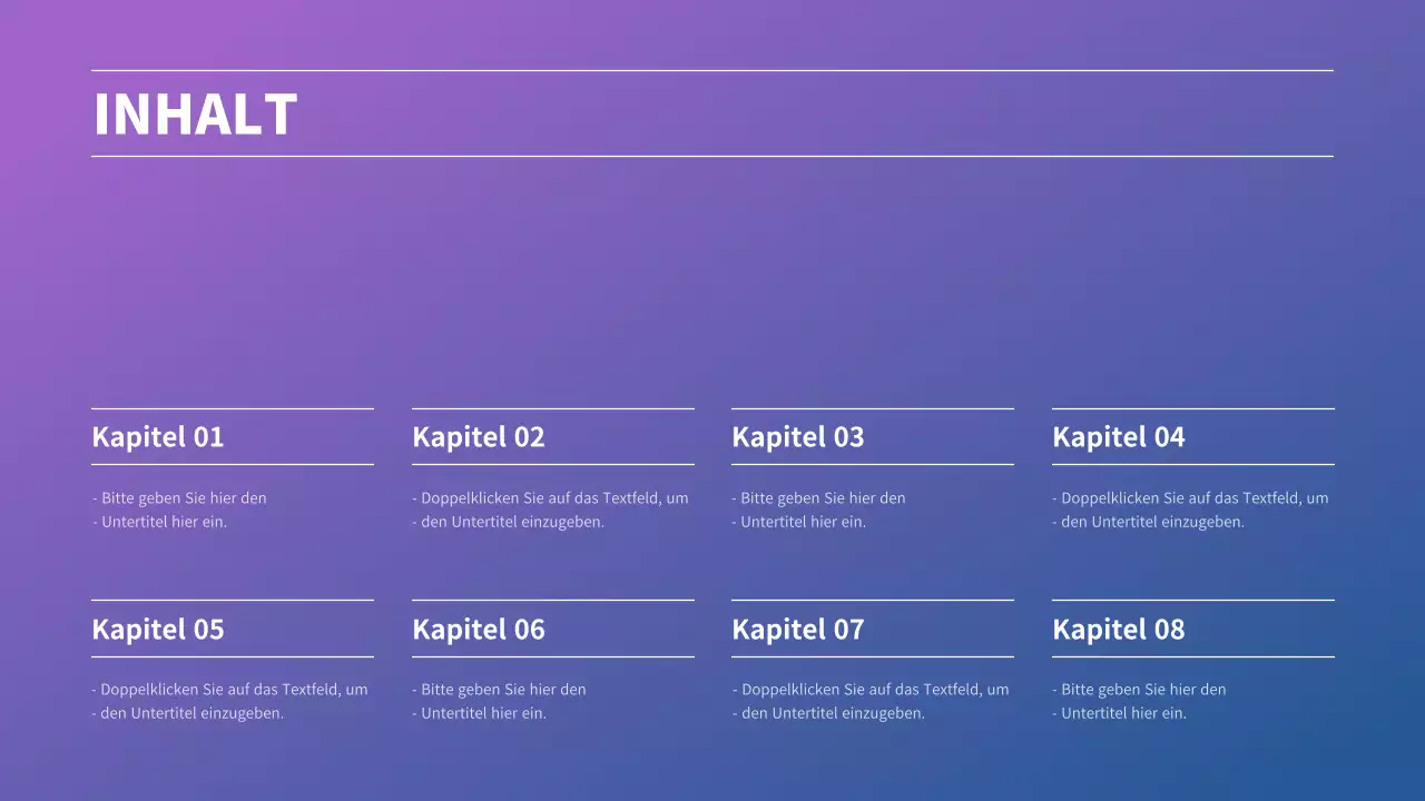 Businessplan-Präsentation mit einem lila und blauen Farbverlauf Konzept