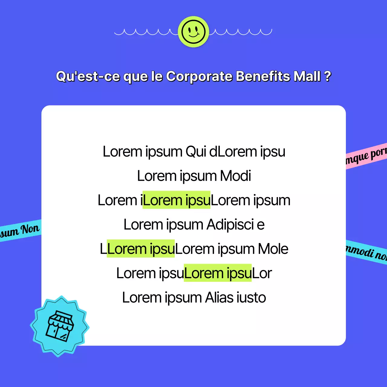 Expliquer le centre commercial bleu avec un concept d'autocollant CardNews