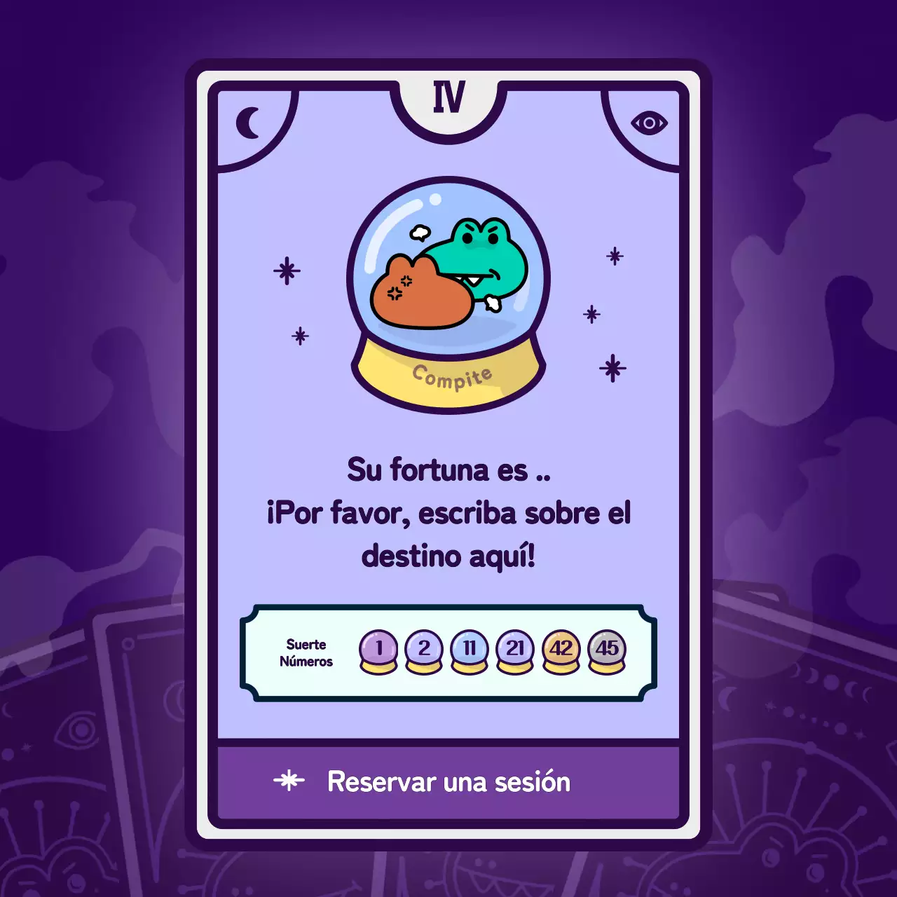 Test psicológico de cartas del tarot con un concepto de carácter morado