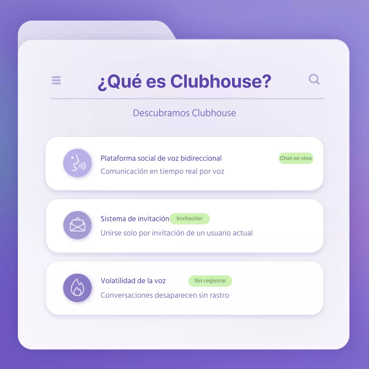 Concepto de archivo limpio en morado y blanco para mantenerle informado