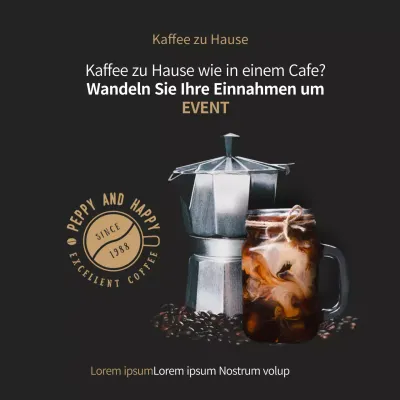 Schwarzes und braunes Veranstaltungsbanner zum Thema Kaffee
