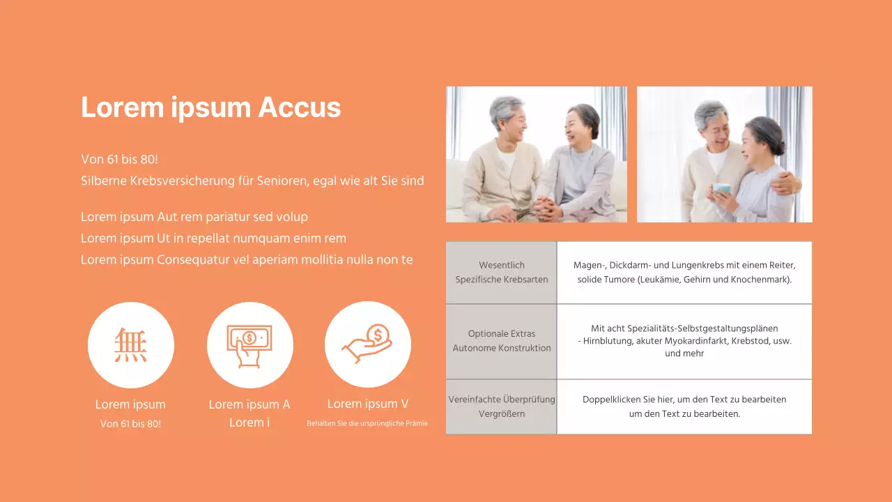 Orange und Türkis Preneed Life Insurance Non-Renewable Silver Health Insurance Angebot Produkteinführung Angebotsberatung