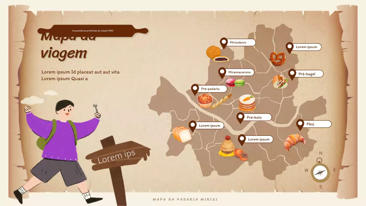 Pãezinhos com textura de papel castanhoMapa de peregrinação Mapa