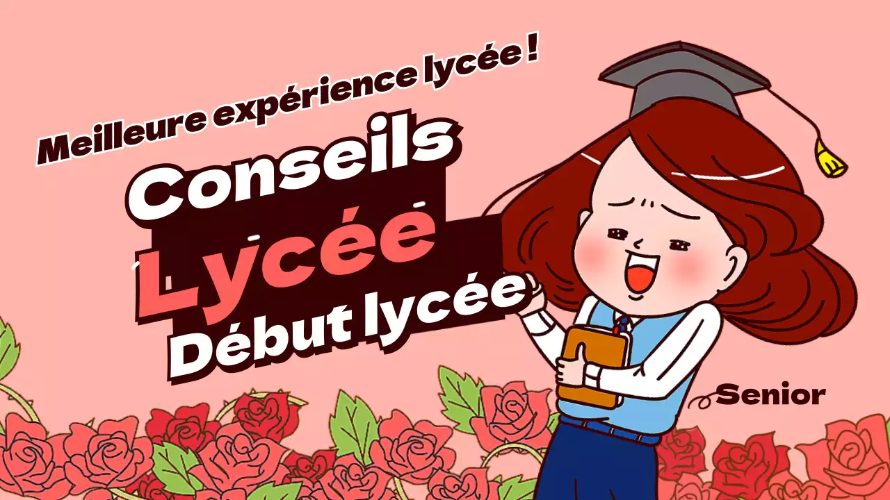 Information sur la préparation à l'entrée au lycée dans une illustration humoristique en rose et marron