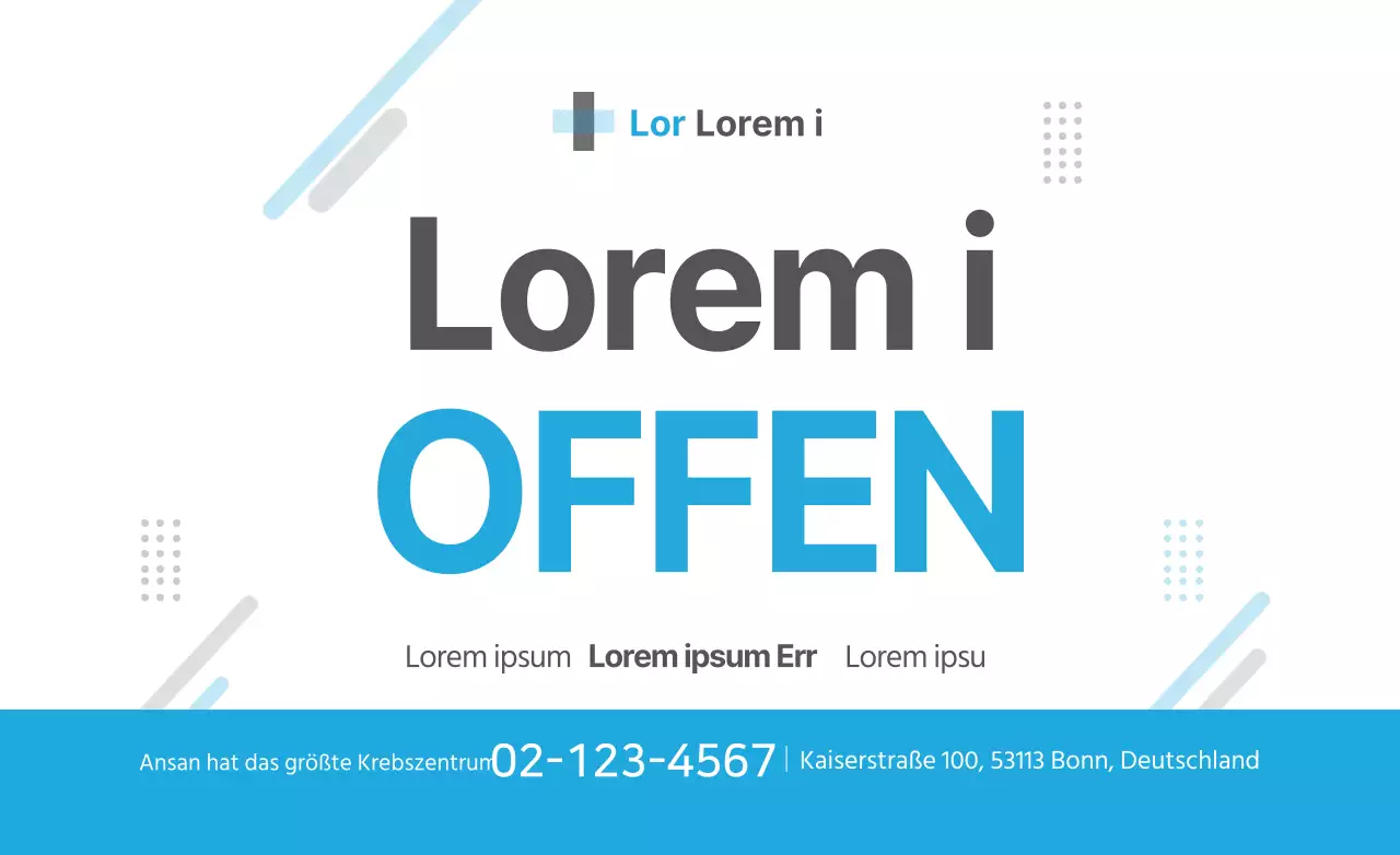 Einfaches Textlayout in Hellblau und Schwarz für Ankündigungen von Krankenhauseröffnungen