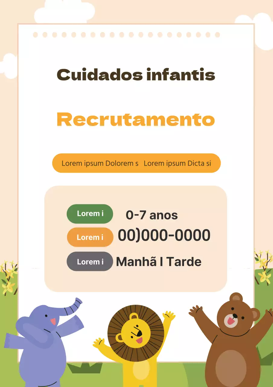 Ilustração amarela de uma promoção de recrutamento para o jardim de infância