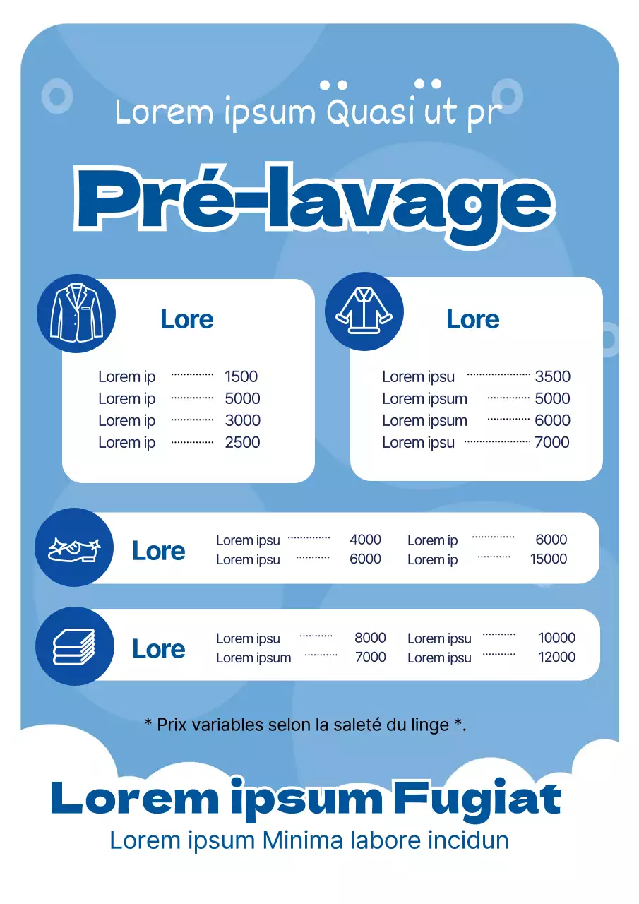 Illustration bleue promouvant une blanchisserie propre