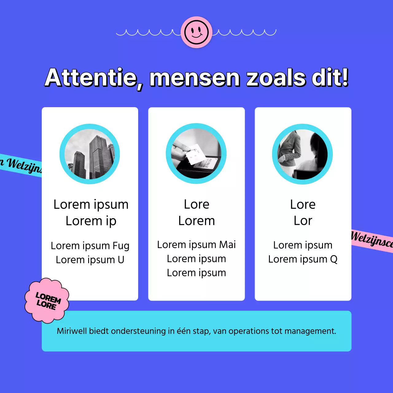 Uitleg over het blauwe welzijnscentrum met een stickerconcept CardNews