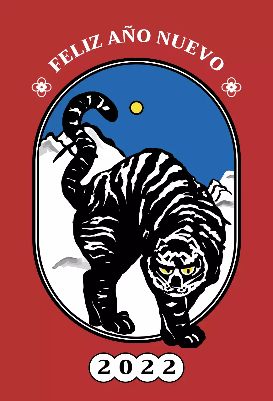 Tarjeta de Año Nuevo con una ilustración de un tigre negro de Red's Neutroconcept