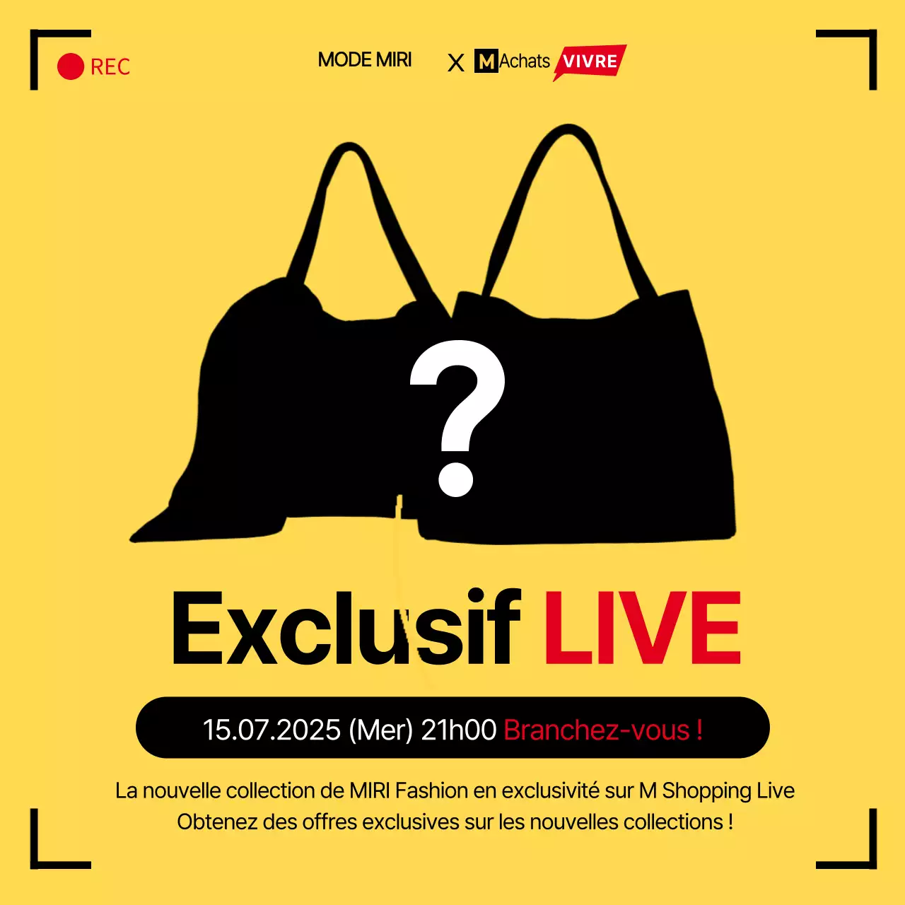 Diffusion exclusive de shopping en direct avec cadre de prise de vue jaune