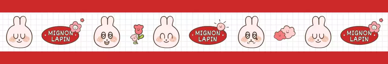 Motif d'illustration d'un lapin rouge et blanc dans un style mignon et câlin